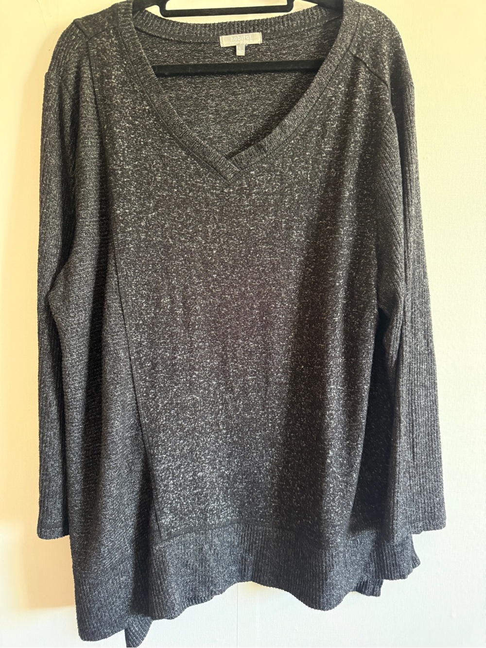 Habitat Clothes to Live In Black Marled V Neck Tunic Sweater Top Size L